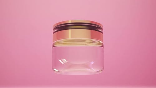 Minimalist 3D Rotating Glass Cosmetic Jar with Gold Lid