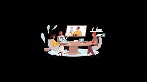 Flat Design Business Meeting Video Call Animation