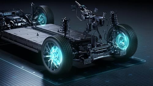 Futuristic 3D Animation of Electric Vehicle Chassis