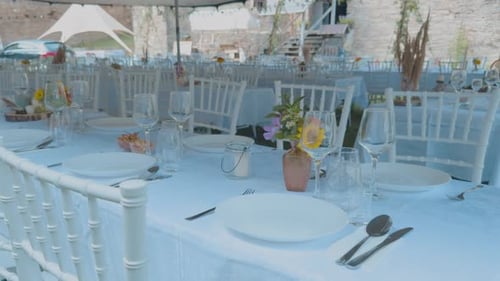 Elegant Wedding Reception Venue Prepared for Celebration