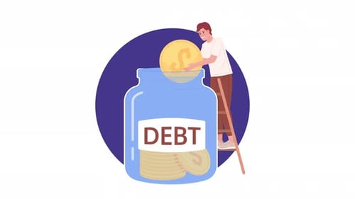 Man Adds Coins to Debt Jar Animation