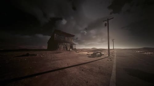 Dark Post-Apocalyptic Road Leading to Ruined House