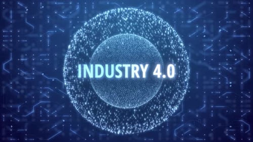 Industrie 4.0-Konzept über Matrixkugel auf Schaltungshintergrund.