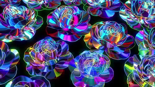 Abstract Colorful Neon Roses Seamless Loop Background