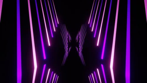 Violetter und rosafarbener Hintergrund mit Neonlinien zum Aufhängen im Spiegelkorridor, VJ Loop In 4K