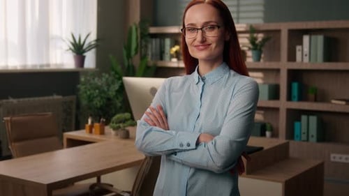 Portrait Female Indoors Caucasian Business Woman Smiling Girl Employer Businesswoman Office Manager