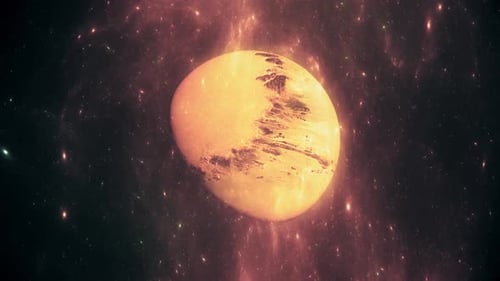 Abstract Glowing Planet in Cosmic Nebula Background