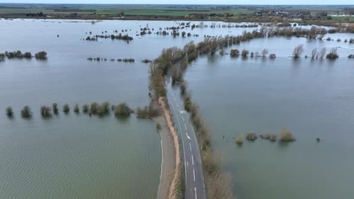 Aerial View of a Flooded Section of Road Uk