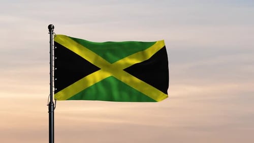 Jamaica Symbolic flag waving under wide sky