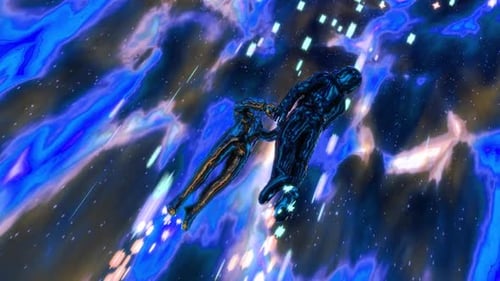 Les astronautes amoureux passent le tunnel temporel psychédélique infini, angle de vue latéral