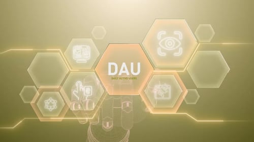 Futuristic Robotic Hand Interacting With Data Hexagons Interface