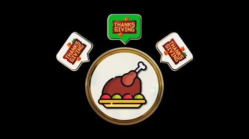 Animated Thanksgiving Turkey Icon on a Rotating Golden Coin