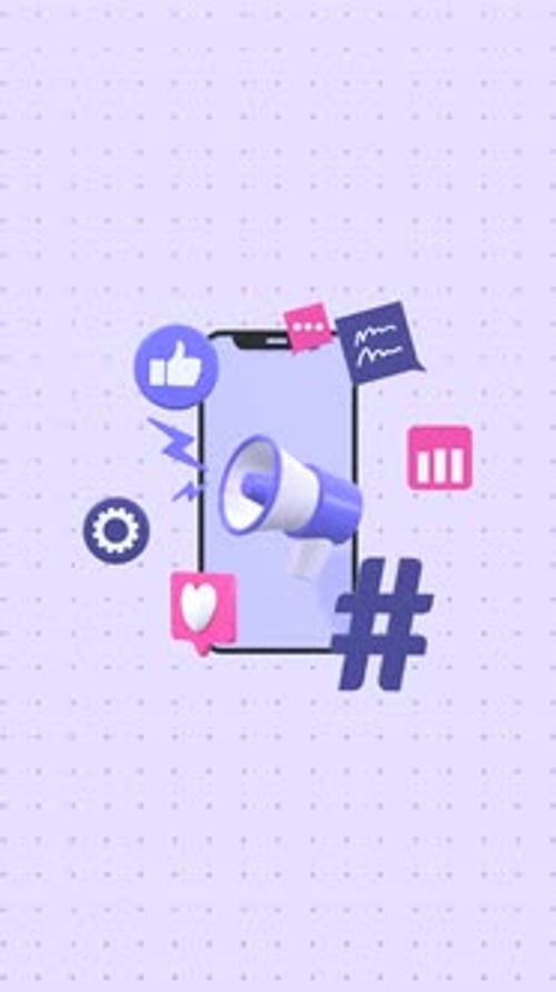 3D Social Media Marketing Icons Animation on Smartphone