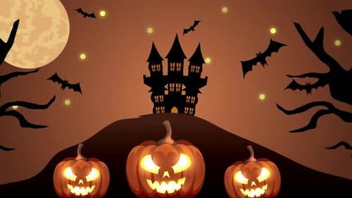 Halloween Pumpkin with Haunted Castle Dark Night Animation