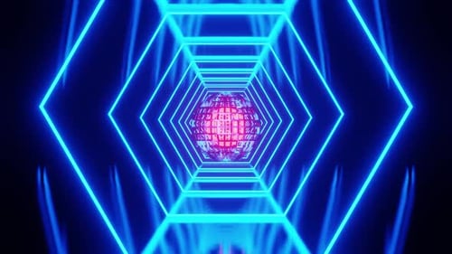 Fondo de túnel en V de neón con forma de hexágono en V con bola de discoteca girada HD