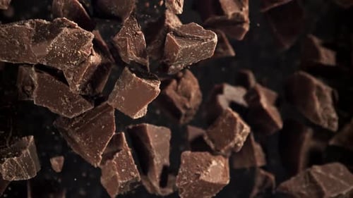 Delectable Chunks of Dark Chocolate Close Up