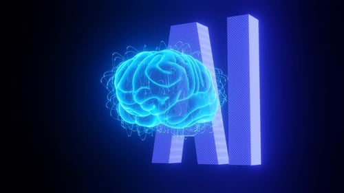 Animated Digital Brain with AI Text and Network Connections