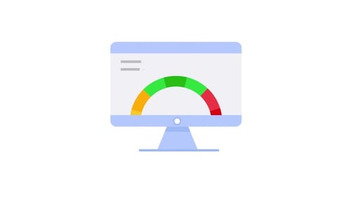 Animated Flat Design Monitor with Data Gauge Dashboard