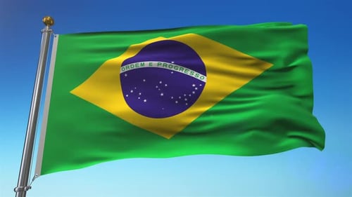 Seamless Loop of Brazil National Flag Waving in Blue Sky