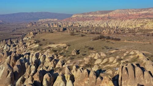 Aerial view of Cappadocia rock formations, Turkiye.