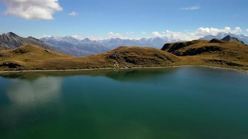 Front Dolly Mountains French Alps Green Hills Blue Water Lakes Horizon Clouds Summer