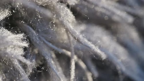 video showing textures and pile of a rug, Treads and strands close up.