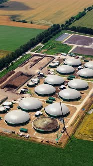 Aerial view on the modern bio gas station or factory. Bio gas plant ...