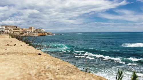 View of Siracusa Ortigia City on the Ocean in Spring Season