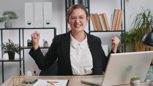 Happy Amazed Businesswoman Shocked By Sudden Victory Game Winning Lottery Goal Achievemen Good News