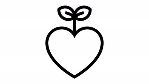 Animated Heart Icon with Growing Leaves