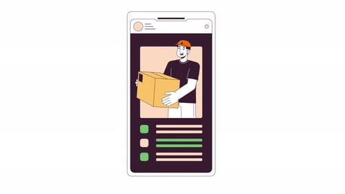 Animated Delivery Courier With Package On Mobile App Screen