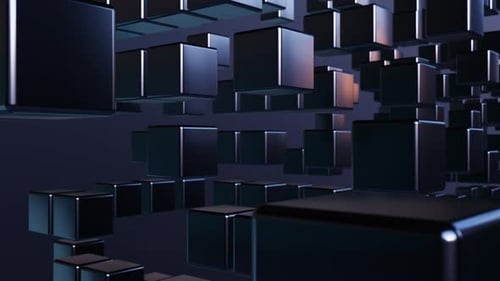Glossy Shiny Black Flying Cubes in Space Loop Animation Background