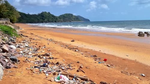Plastic Trash on the Beach in Thailand Ecology Concept