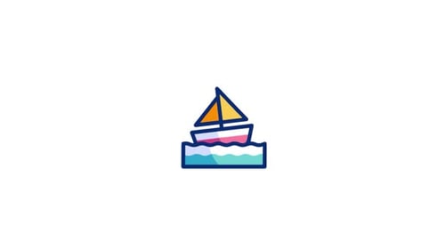Animated Sailboat Icon with Wavy Water Movement
