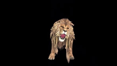 Animated 3D Lion Walking and Roaring with Alpha Channel