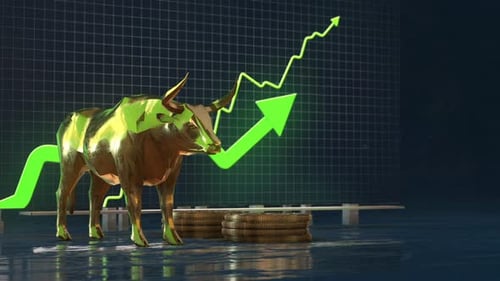 Golden Bull Rising Market Financial Chart 3D Loop Animation 4K