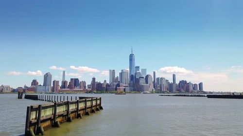 View of the lower Manhattan skyline and the Hudson river from Jersey City. Financial District citysc
