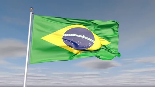 Waving Brazilian National Flag on a Clear Sky Background