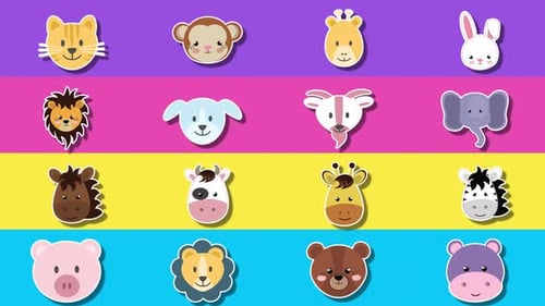 Cartoon Animals Background. Colorful and Funny. Seems Loop 4K