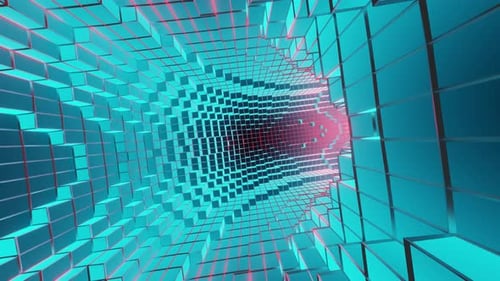 Gedrehte Würfelwand Cyan mit rotem Lichthintergrund VJ Loop Animation