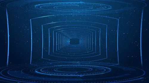 Futuristic Blue Digital Tunnel with HUD Elements Seamless Loop