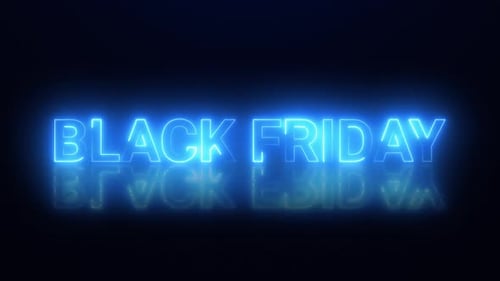 Black Friday shopping, Black Friday sale, neon banner with discounts. Animation, sales on social
