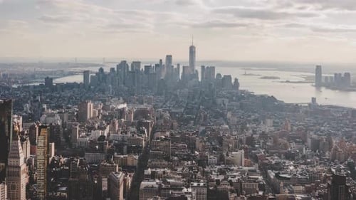 Cinematic And Majestic View Of Manhattan Cityscape, NYC, USA