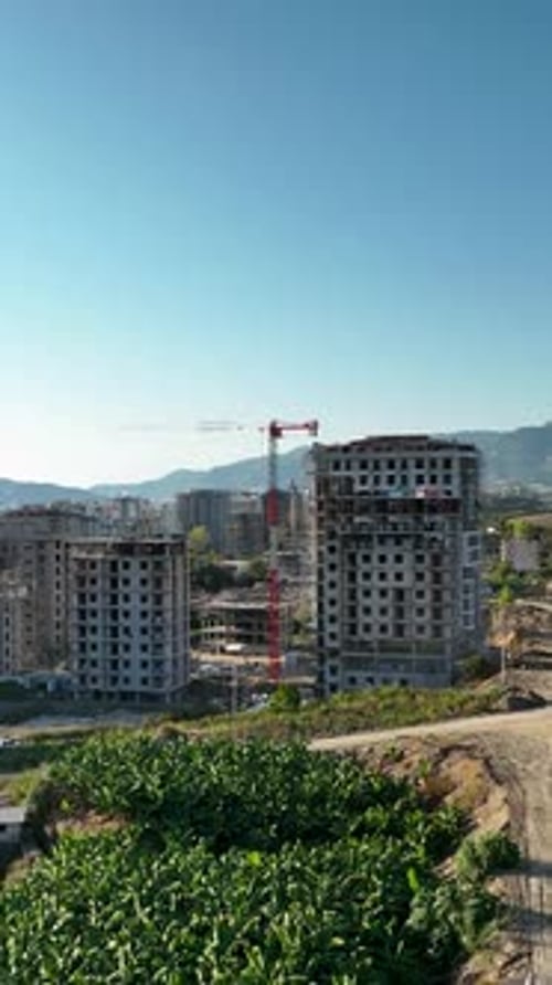 Vertical Video Aerial View Construction Site Work on Site