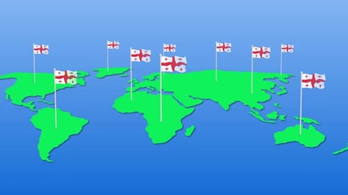 Flat Design World Map with Waving Flags Animation
