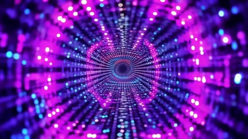 Abstrakte futuristische leuchtende digitale Partikeltunnelschleife