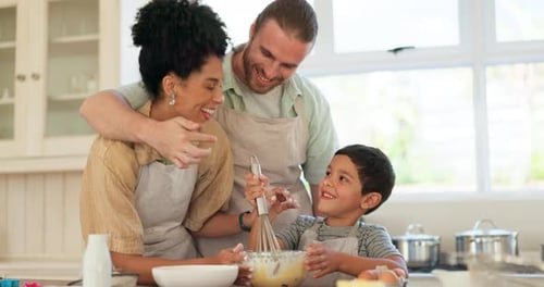 Happy Family Baking Together in Kitchen