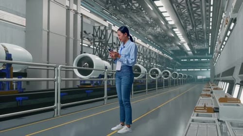 Asia Female Professional Worker Is Feeling Headache, Aircraft Engine Factory