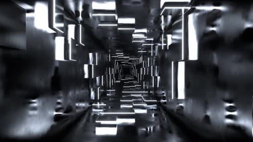 White Fantastic Corridor With Random Glowing Slabs Background Vj Loop In 4K
