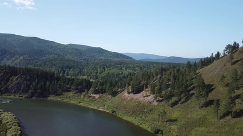 Awesome aerial view of scenic river among mountains